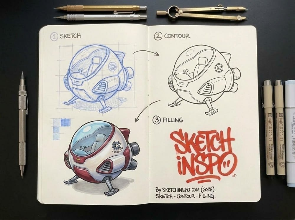 White Red Pod drawing idea